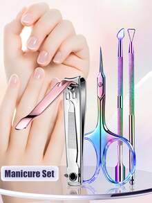 ANDVICTORY 4pcs Nail Clipper Scissors Cuticle Trimmer Set, Extremely Sharp Blades, With Cuticle Pusher And Stainless Steel Cutter, Suitable For Foot Care, Nail Care And Fingernails - Multicolor - View 1