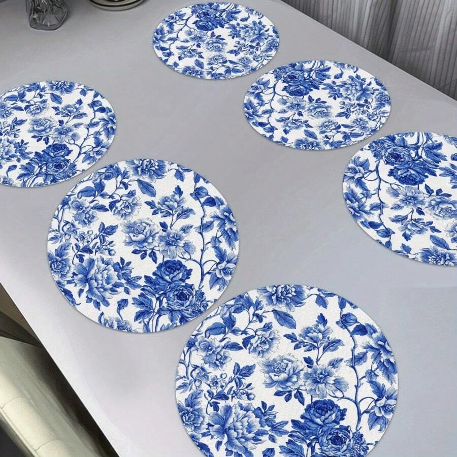 Multi-Size Available, Chinese Blue And White Peony Round Placemats In 2 Patterns. Wrinkle-Resistant, Machine Washable. Vintage Oriental Style Fit Daily Dinners, Tea Parties And Premium Gifts.
