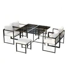 7-Piece Outdoor Dining Set (Table And Chairs) For 6 People, Tempered Glass Table, Ideal For Meals In The Garden Or On The Terrace. - 黑與白 - 查看 11