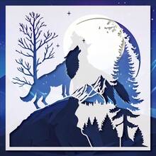 Premium Wolf Mountain Landscape Art Stencil, Reusable Wilderness Scene Template For Statement Wall Decor, Canvas, Fabric And Modern Home Design - White - View 3