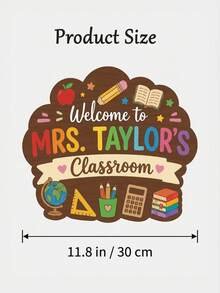 1pc Personalized Custom Teacher Name Classroom Door Sign, Custom Text Design, Cute Themed Welcome Plaque(School Supplies/Flower/Rainbow), Durable Wood Hanger With Rope, Ideal For Classroom Door/Nursery Decor, Thoughtful For Teacher'S Day Gift - Multicolor - View 7