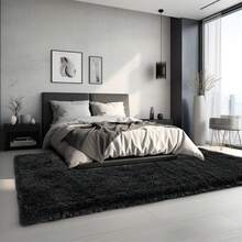 Sour Lemon Large Size Fluffy Rugs, Non-Slip Soft Shaggy Floor Carpet Mats & Rugs For Room Decor, Washable Nonslip Modern Area Rug, Modernstyle Antislip Decorative Carpets For Home Livingroom Bedroom Nursery, Big Rug, Large Rug, Home Decor - 黑色 - 查看 9