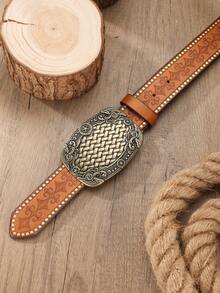 1pc Men's Western Style Large Buckle PU Leather Embossed Belt, Suitable For Jeans (Includes Hole Punching Nails) - BH1134 - View 9