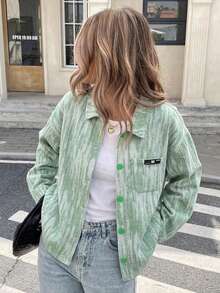 Autumn/Winter Color Block Minimalist Loose American Style Women's Shirt, Women's Commuter Outfit - Green - View 2