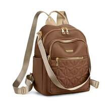Women's Large Capacity Multi-Pocket Travel Student Casual Backpack, Lightweight Nylon Daily Use Bag - Brown - View 2