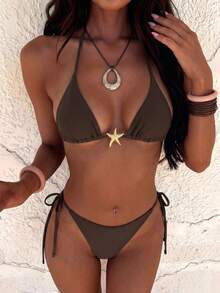 Women's Sexy Triangle Bikini Set Tie Side Brazilian Swimwear String Bikini Beach Vacation Outfit Summer Bathing Suit Tanning Swimwear HolidayBeachwear - 棕色 - 查看 1