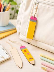 1/5/10pcs Hand-Painted Wooden Decorations, Wooden Pencil Silhouette, Blank Uncolored Tag Decorations, Suitable For Back To School, Teacher's Day Gifts And Student Wall Decor - Multicolor - View 2