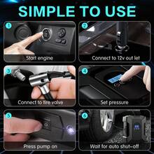 SUITU Pompa Pengisi Angin Ban Portabel 12V 120W dengan Pengukur Tekanan dan Lampu Darurat LED, Kompresor Udara Mobil Mini, Pompa Ban Otomotif Genggam, Aksesoris Mobil - Model kabel tanpa baterai - View 5