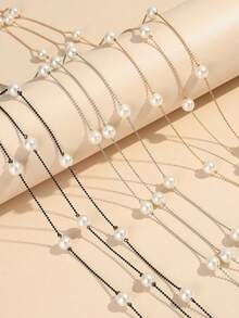 1 pieza Cadena de cintura de metal con perlas de 3 capas multicolor para mujer, accesorio de cadena corporal para camisas y vestidos, cinturón delgado versátil y minimalista de moda, adecuado para uso diario, salidas, ocio, fiestas, reuniones, estilo Cute Core - A - Ver 3