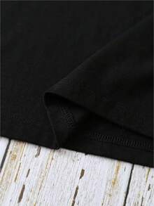 Stampa con Motivo Ritratto Femminile, Maglietta Casual Sportiva da Donna con Collo Tondo e Maniche Corte - nero - Visualizzare 4