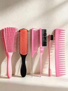 Juego de 6 piezas de cepillo y peine para el cabello, cepillo desenredante, peine de cola de rata y cepillo para bordes para todo tipo de cabello - Multicolor - Ver 2