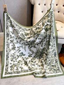 1件裝仿絲花卉印花 90cm 斜紋正方形女用方巾 - 綠色 - 查看 5