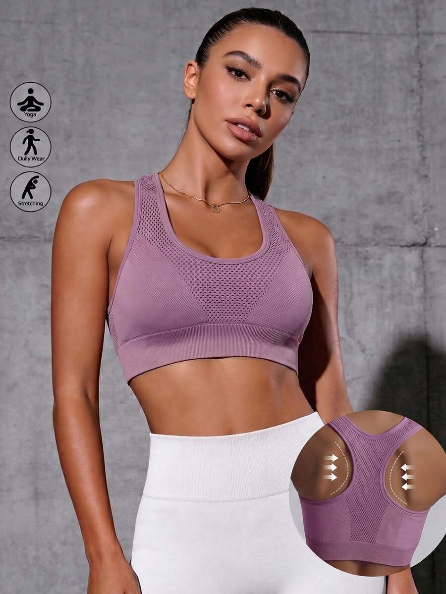 Runway Rest Women's Sports Bra, Racerback Yoga Fitness Running Crop Top Bra - Lilac Purple - View 1