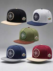 1pc Unisex Fashion Compass Embroidered Hip-Hop Color-Block Baseball Cap , Adjustable , Perfect For Outdoor Activities, Travel, And Running - Compass 1970 - View 9