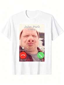 100% Cotton John Pork Is Calling T-Shirt - 白色B - 查看 1