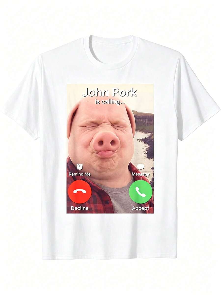 100% Cotton John Pork Is Calling T-Shirt - 白色B - 查看 1