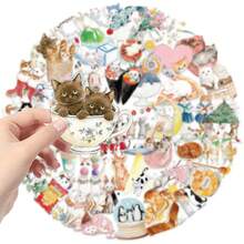 50 piezas Pegatinas transparentes de gatos, Pegatinas de gatos de dibujos animados lindos, Pegatinas divertidas, Pegatinas transparentes de PET impermeables, Adecuadas para botellas de agua, computadoras, portátiles, teléfonos, maletas, cuadernos, refrigeradores - 2 - Ver 11