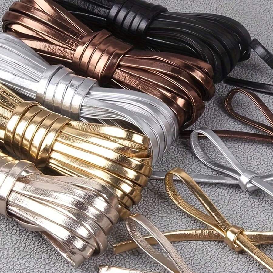 5M/Pack Golden/Silvery Artificial Leather Rope -Soft And Flexible Craft Rope, Suitable For DIY Jewelry Making, Bag Chains And Gift Envelope Straps