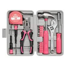 Home Repair Tool Kit - Portable Hand Tool Set With Hammer, Vise, Wrenches, Screwdrivers & More - Ideal For DIY Projects & Emergency Car Maintenance - DIY Tool Kit | Organized Tool Storage - Pink - View 1