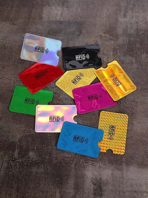10入 RFID 防盜卡套 - 防盜、NFC 屏蔽身分證與信用卡保護套，銀色防消磁銀行卡身分屏蔽罩，防掃描、防磁、防盜、防盜、刷卡持有者、卡片貼紙、卡片保護套