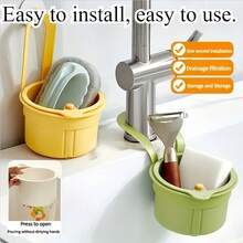 1 pieza Cesta colgante de drenaje para fregadero de cocina, disponible en múltiples estilos, herramienta multifuncional para drenar y filtrar ingredientes alimenticios, equipada con diseño de presión para inclinar y función de autolimpieza, adecuada para fregaderos de esquina, filtra eficazmente el agua residual - Ver 8