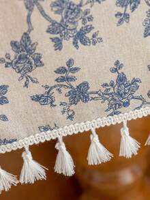 Vintage Landhausstil Tischläufer, saisonale Tischdekoration, Feiertagsparty, Geburtstag, Hochzeit, Esstisch, Couchtisch, Heimdekoration, blauer Rosenmuster rechteckiger Luxus Tischläufer mit Quasten - Mehrere Stile - Übersicht 8