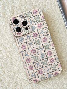 Funda de teléfono móvil de silicona líquida con patrón de lazo de cuadros costeros, conchas marinas, hibisco y tortuga marina, protección completa del Body, a prueba de golpes y caídas, funda de goma suave TPU compatible con iPhone - Multicolor - Ver 5