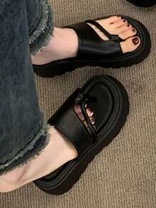 2026 Summer Women Platform Slide Sandals, Two Toe Cross Straps Wave Wedge Sole With Soft Cushion Insole, Minimalist Cool Shoes For Beach Date School D - Black - View 1