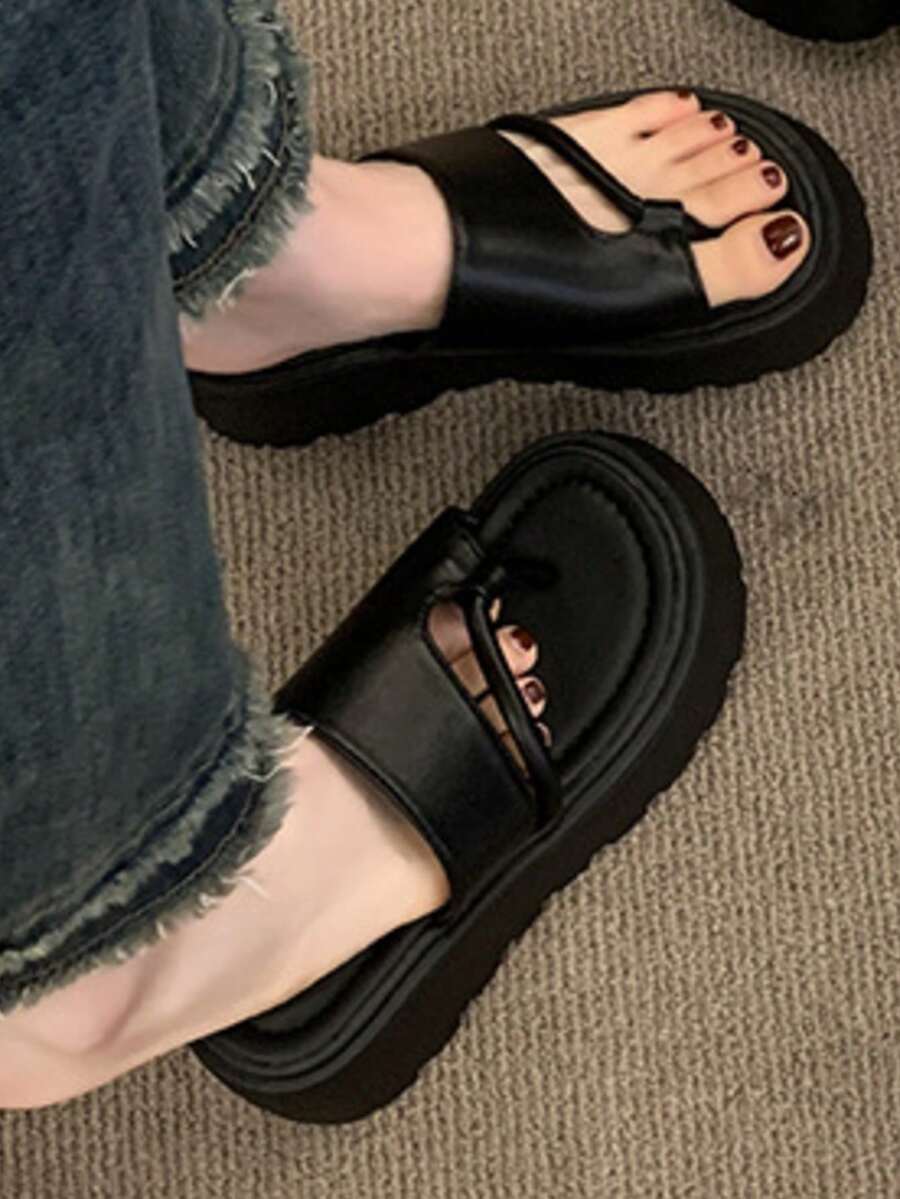 2026 Summer Women Platform Slide Sandals, Two Toe Cross Straps Wave Wedge Sole With Soft Cushion Insole, Minimalist Cool Shoes For Beach Date School D - Black - View 1