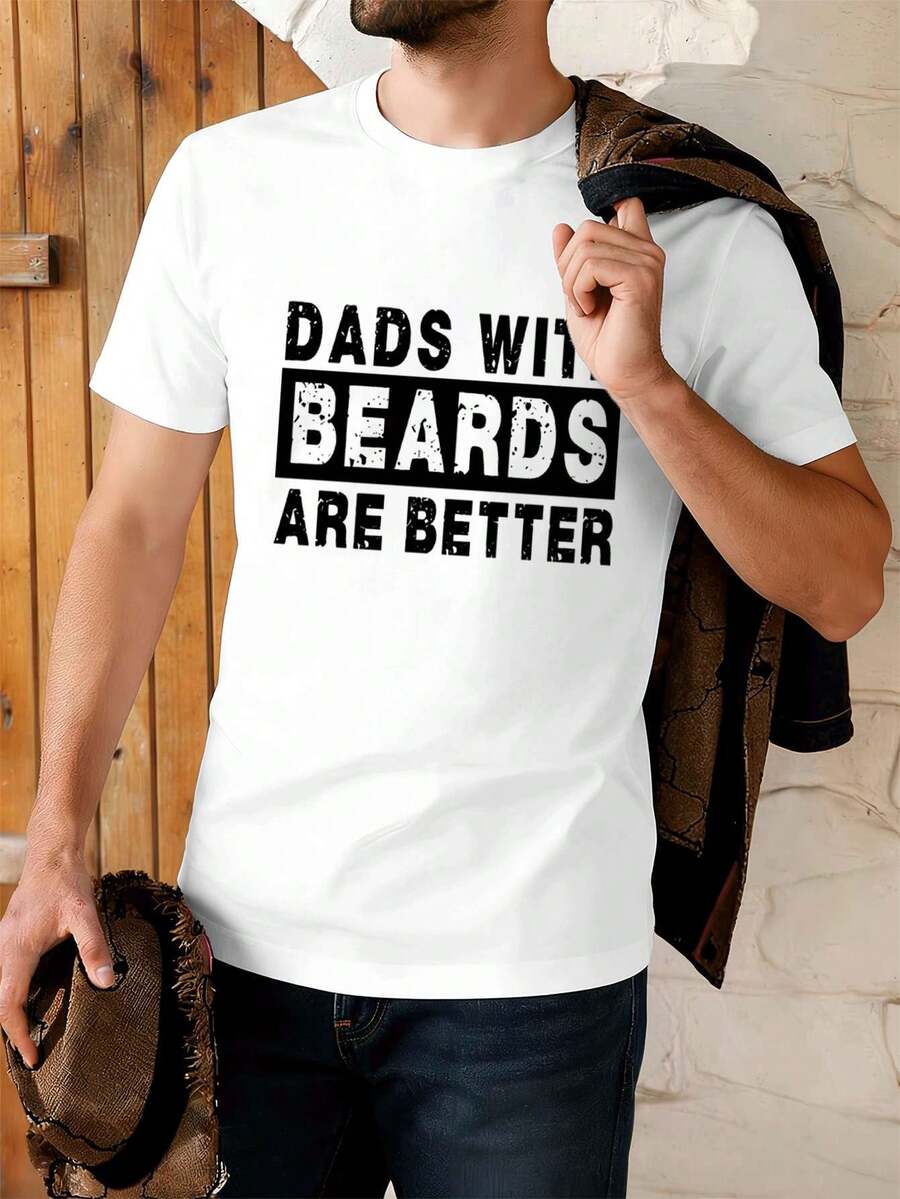 T-Shirt With Graphic Print "Bearded Dad" – High-Quality Fabric, Street Hip-Hop Style, Comfortable, Durable, Unique Graphic Print - White - View 1