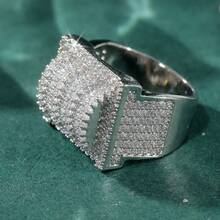 Luxurious Square Ring, Inlaid With Synthetic Rubies, A Fashionable Jewelry Piece Suitable For Both Men And Women, Perfect For Wearing At Wedding Banquets. - Silver - View 3