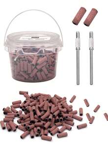 200-Piece/ Box Mini Sanding Bands (80#, 120#, 180#, 240#) + 2 Mandrel (3mm) - Electric Nail Drill Bits, Nail Art Accessories & Tools, Cuticle Remover, Nail Supplies - Brown - View 9