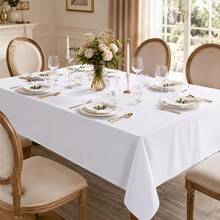 6 Packs White Rectangle Tablecloth & Napkins Set, Solid Color Polyester Table Linens, Wrinkle Resistant, Stain Proof, Easy Clean, Reusable Washable Table Cover For Wedding Party Banquet Restaurant Buffet Catering Dining Table Home Decor - White - View 3