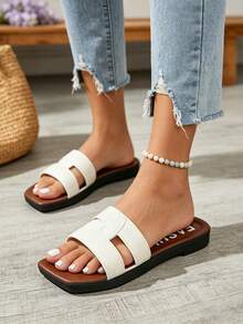 Sandalias de mujer con tiras cruzadas, sandalias planas de verano, sandalias planas casuales de mujer, sandalias de verano, sandalias blancas, zapatos de verano de mujer, sandalias de mujer, zapatos de vacaciones, pantuflas blancas, sandalias planas de mujer, sandalias cómodas de mujer, pantuflas para el hogar, sandalias planas de verano cómodas para mujer, sandalias planas de punta abierta, sandalias de playa y vacaciones, pantuflas casuales elegantes - Blanco - Ver 7