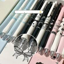 4pcs Coquette Aesthetic Gel Pens, Bow Lace & Polka Dot Pattern, 0.5mm Black Ink Retractable Pens, Cute Stationery For Journaling, Office & School Use - Sets - View 2