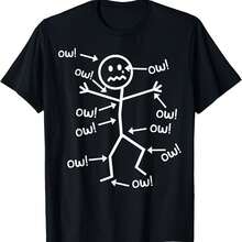 Ow Ow Ow T-Shirt - Funny Chronic Pain Awareness T-Shirt - Fashionable Summer Short Sleeve Crew Neck T-Shirt, Machine Washable, Perfect For Outfits - 黑色 - 查看 1