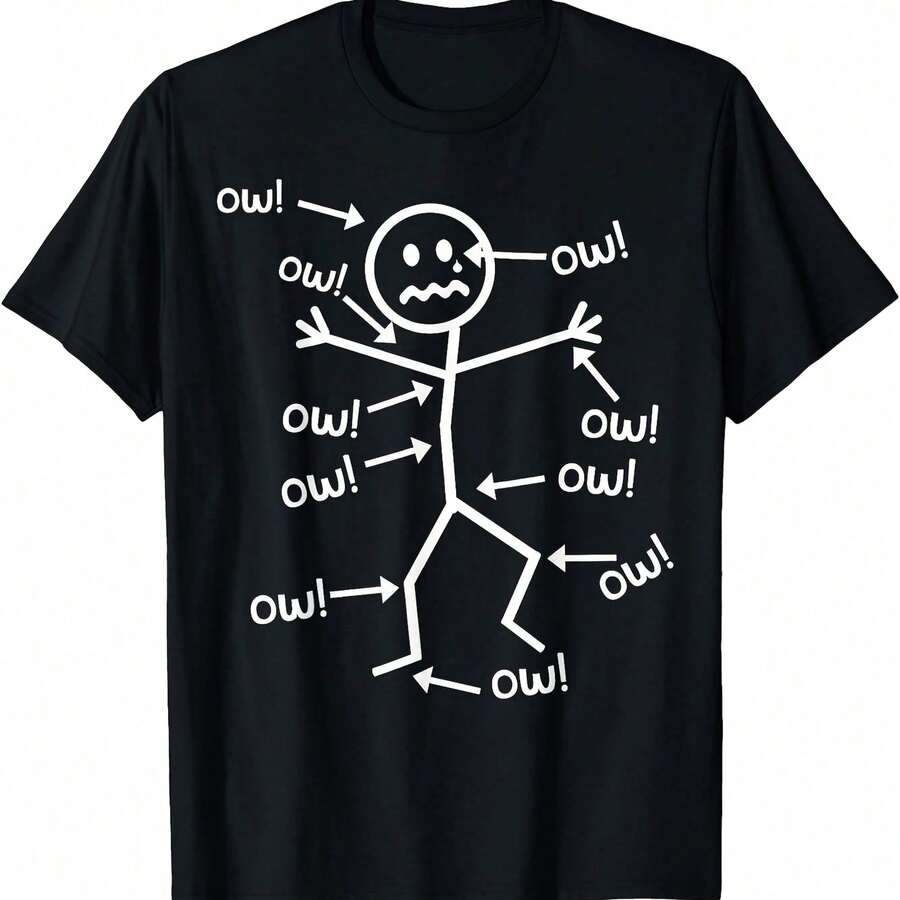 Ow Ow Ow T-Shirt - Funny Chronic Pain Awareness T-Shirt - Fashionable Summer Short Sleeve Crew Neck T-Shirt, Machine Washable, Perfect For Outfits - 黑色 - 查看 1