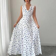 Vestido de verano 2025 con estampado floral, cintura elástica y holgada, elegante, cuello en pico sin mangas - Multicolor - Ver 2