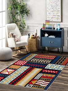 Digitally Printed Non-Slip Washable Runner And Area Rug Living Room Carpet, Modern Design | Modern, Scandinavian, Bohemian And Classic Styles | 100% Polyester - Blue - View 5