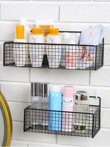 Mesh Storage Shelf, Bedside Storage Cabinet, Storage Rack, Kitchen Storage Shelf - No Drilling Required, Modern Wall-Mounted Storage Rack, Suitable For Home And Dorm - Black - View 9