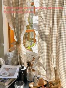 1 buah Tirai Semi-Transparan Gaya Amerika Vintage Motif Midge dengan Tepi Berumbai Gaya Prancis, Tirai Pembatas Kamar Tidur/Balkon - MultiWarna - View 1