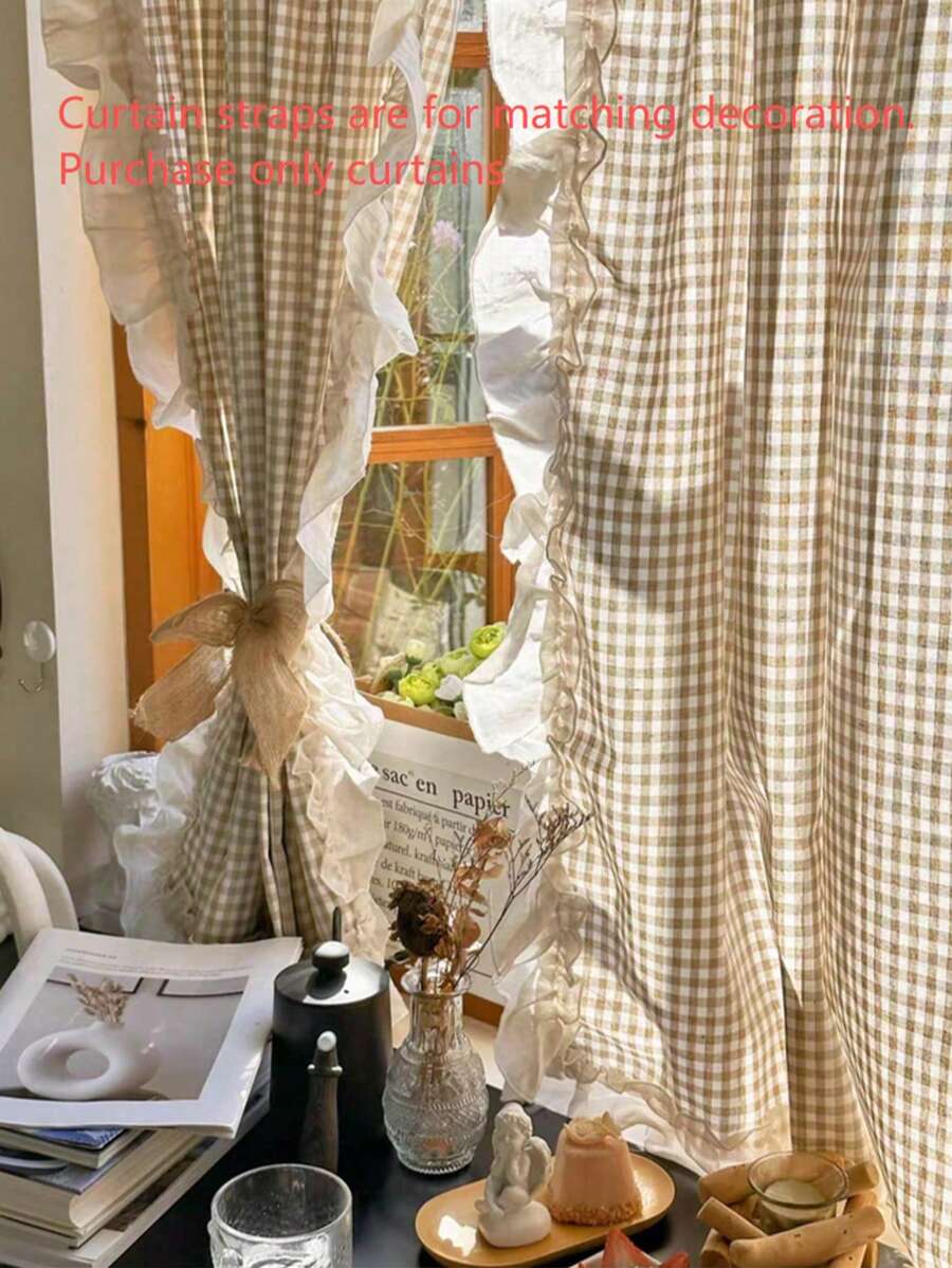 1 buah Tirai Semi-Transparan Gaya Amerika Vintage Motif Midge dengan Tepi Berumbai Gaya Prancis, Tirai Pembatas Kamar Tidur/Balkon - MultiWarna - View 1
