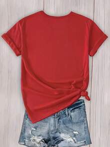 1 pieza de camiseta de manga corta para mujer con estampado vintage de autobús lleno de flores y naturaleza - Blusa casual de cuello redondo, - Top cómodo para atuendos informales. - Rojo - Ver 3