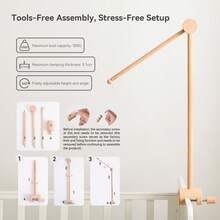 Minimalist Natural Wood Style Baby Hanging Ornament Stand, Adjustable Clamp Base, Fits Different Thickness Installation Surfaces, Stable And Durable, Lightweight And Portable, Suitable For Crib/Playpen/Children's Room Multiple Scenes - Wood Color - View 10