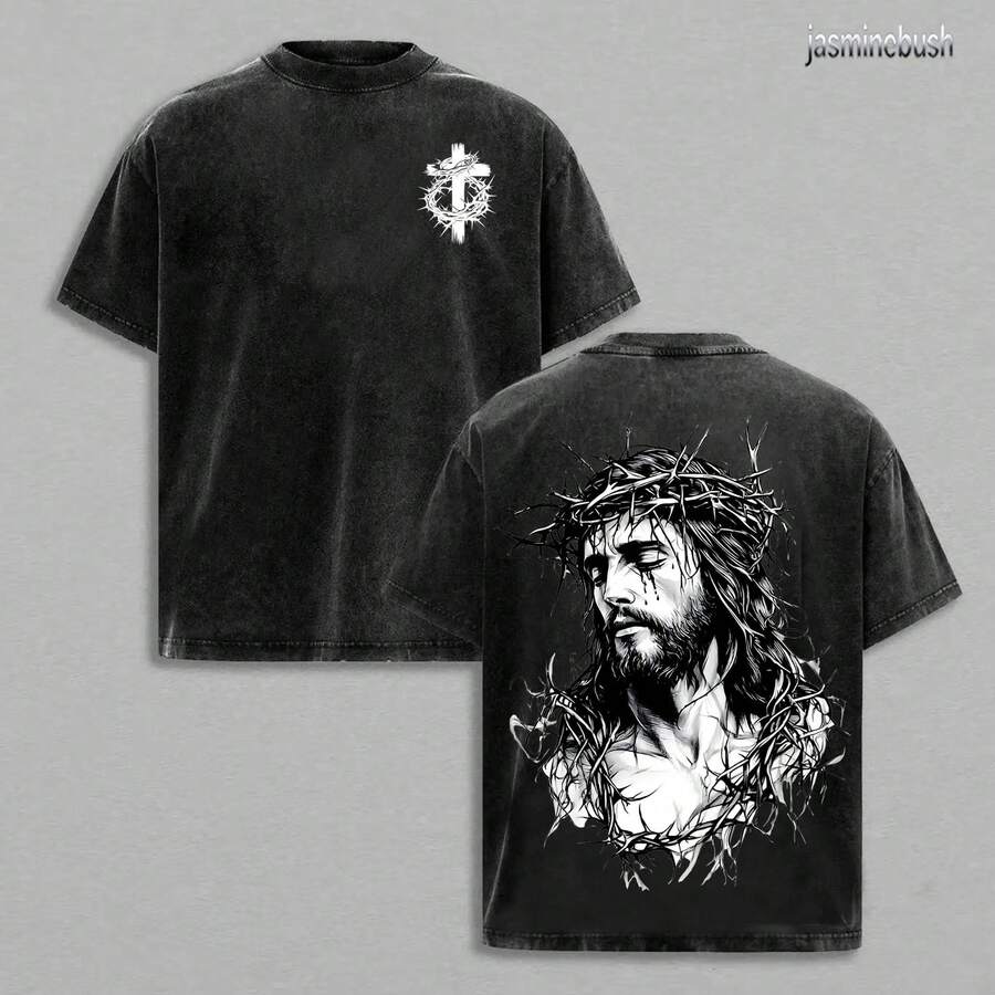 Camiseta unisex 100% algodón lavado vintage, estampado anime estilo Y2K, diseño moderno de moda, tacto suave y confortable, corte holgado, ideal para uso diario y excelente opción de regalo. - Negro - Ver 1