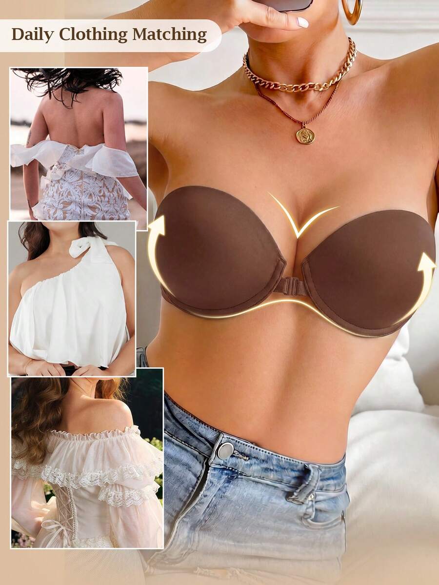 Women's Front-Closure Push-Up Bra - Comfortable & Breathable, Detachable Straps, 2 Ways To Wear