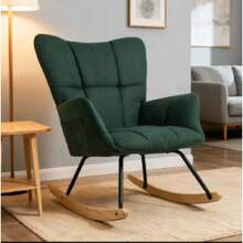 Comoda sedia a dondolo in tessuto teddy, sedia relax beige morbida per soggiorno, camera da letto, cameretta dei bambini. - Verde - Visualizzare 1