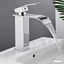 Grifo de cascada estilo europeo para lavabo de baño, lavabo empotrado y lavabo de encimera - Plateado - Ver 1