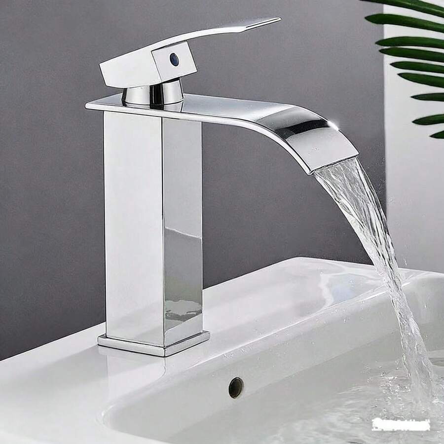 Grifo de cascada estilo europeo para lavabo de baño, lavabo empotrado y lavabo de encimera - Plateado - Ver 1