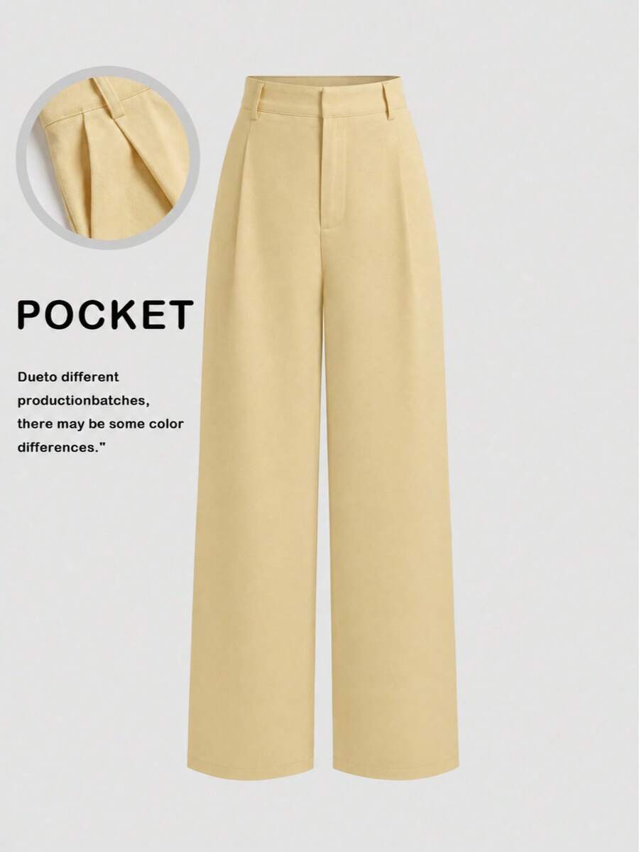 Vela Rue Minimalist Design Pant With Hook & Zipper Closure, Semi-Sheer Solid Color Wide Leg Pants, Wide Leg Trousers For All Seasons Spring Yellow - Yellow - View 1